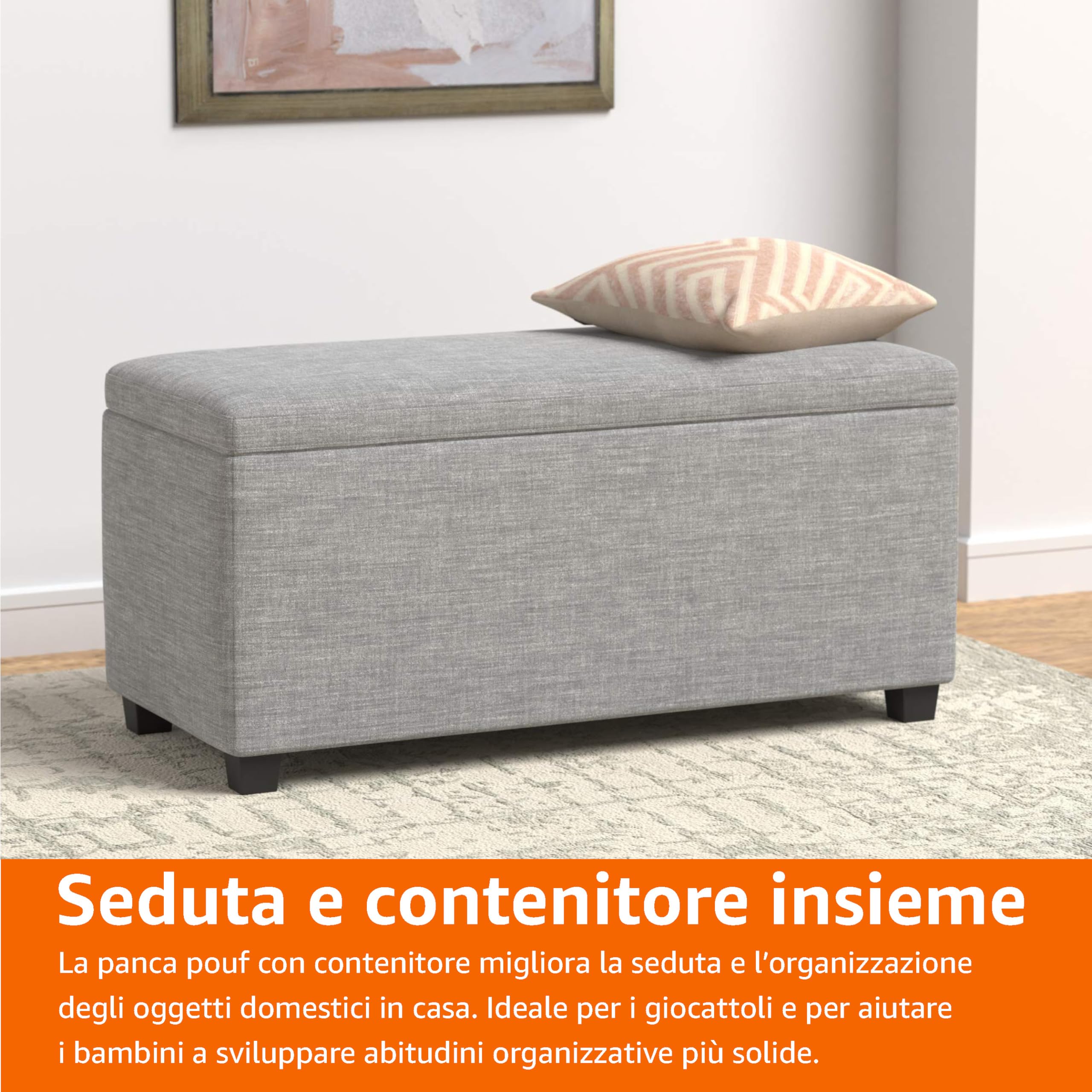 Amazon Basics Panca Contenitore Grigio Chiaro 91 cm in Tessuto