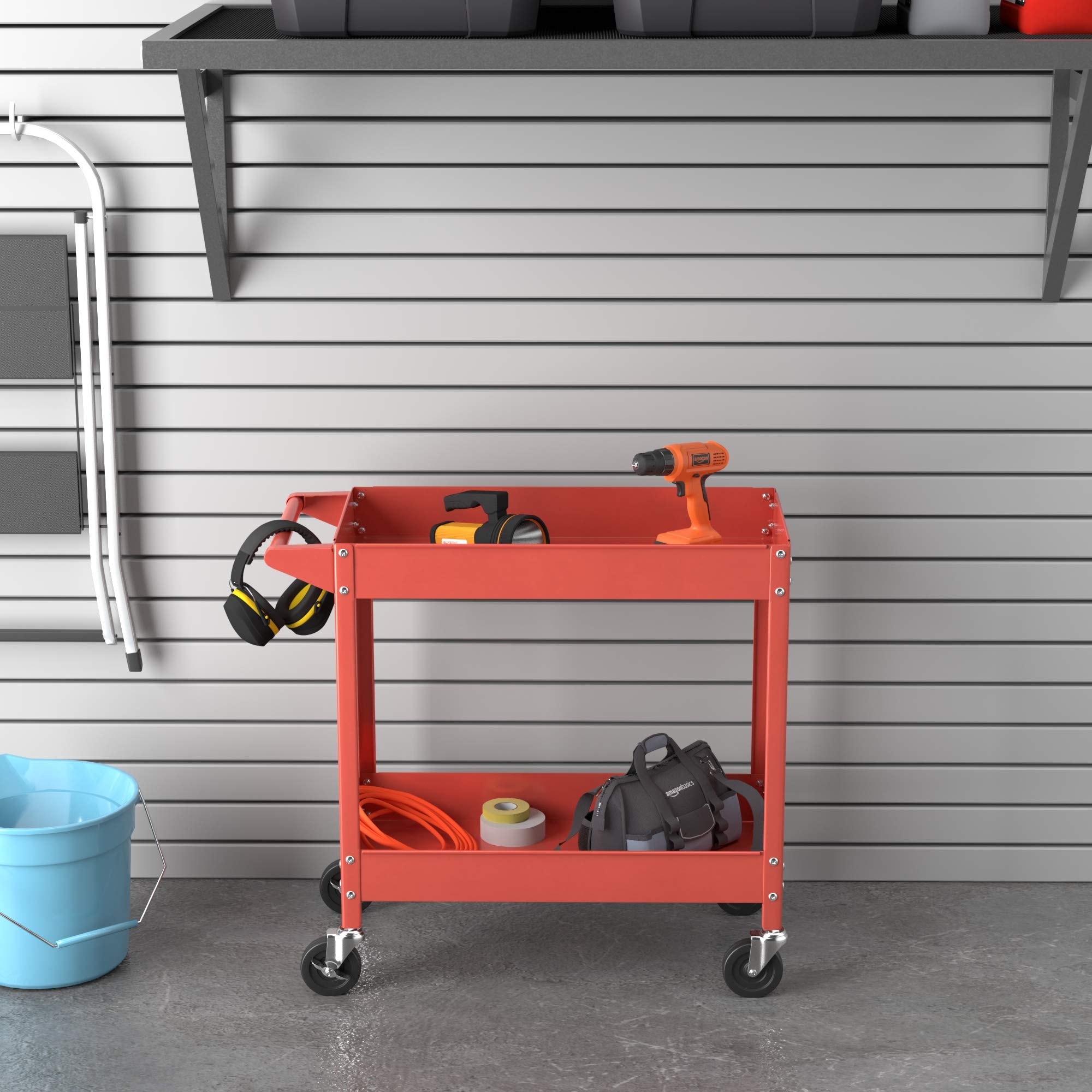 AmazonBasics Carrello Multiuso Acciaio 2 Ripiani Rosso 181 kg