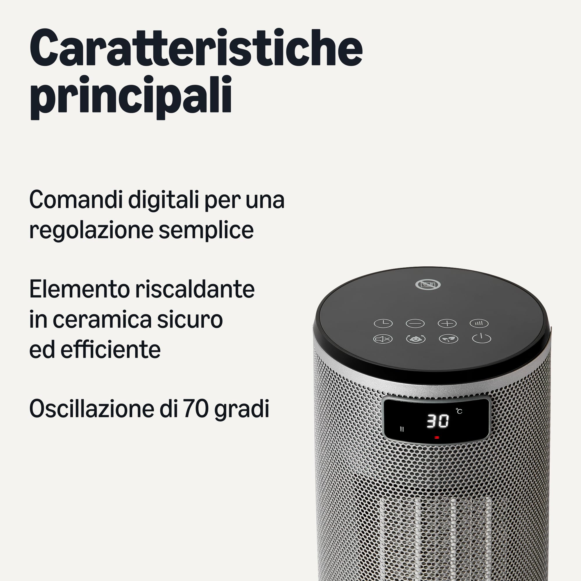 AmazonBasics stufa elettrica ceramica 1800W 40 cm grigia