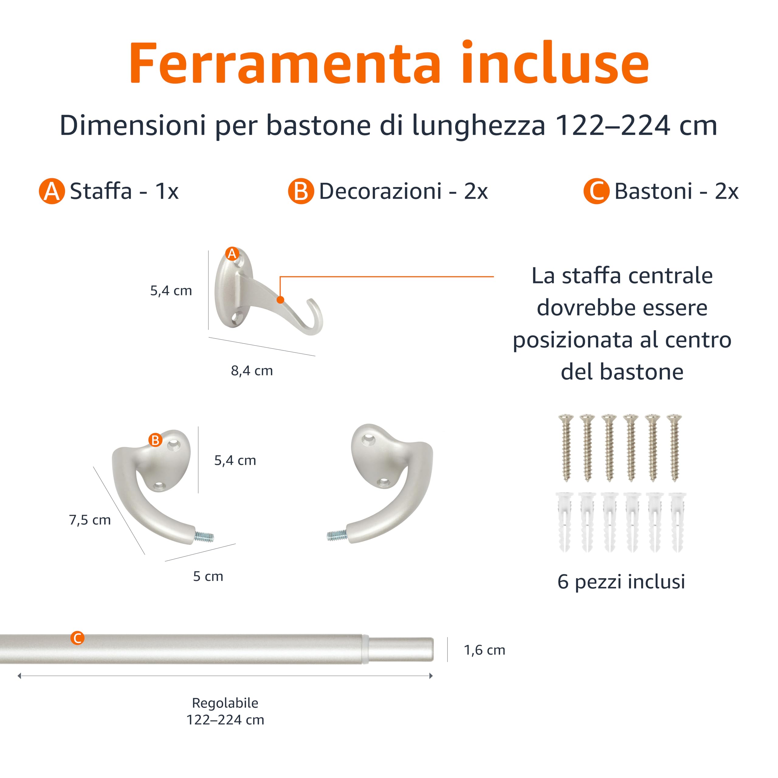 Amazon Basics Bastone Tenda Curvo 122-224 cm Nichel