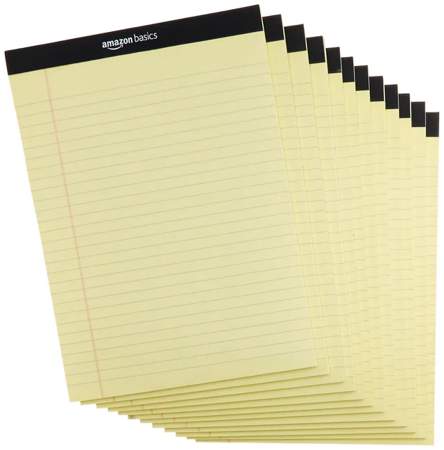 Amazon Basics Ruled blocco notes 21,6x29,8 giallo 12 pezzi