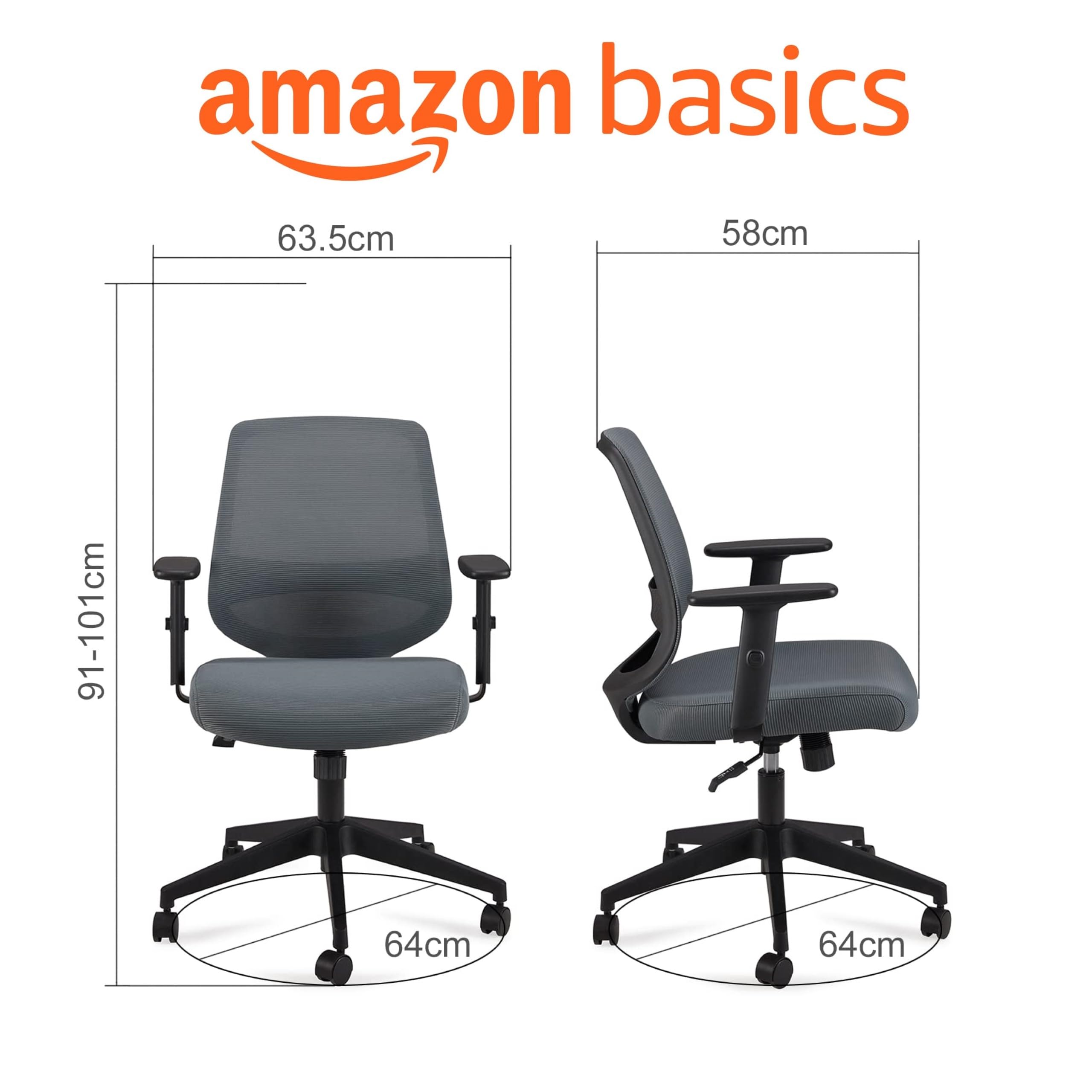 Amazon Basics Sedia Ufficio Ergonomica Senza Poggiatesta Grigio