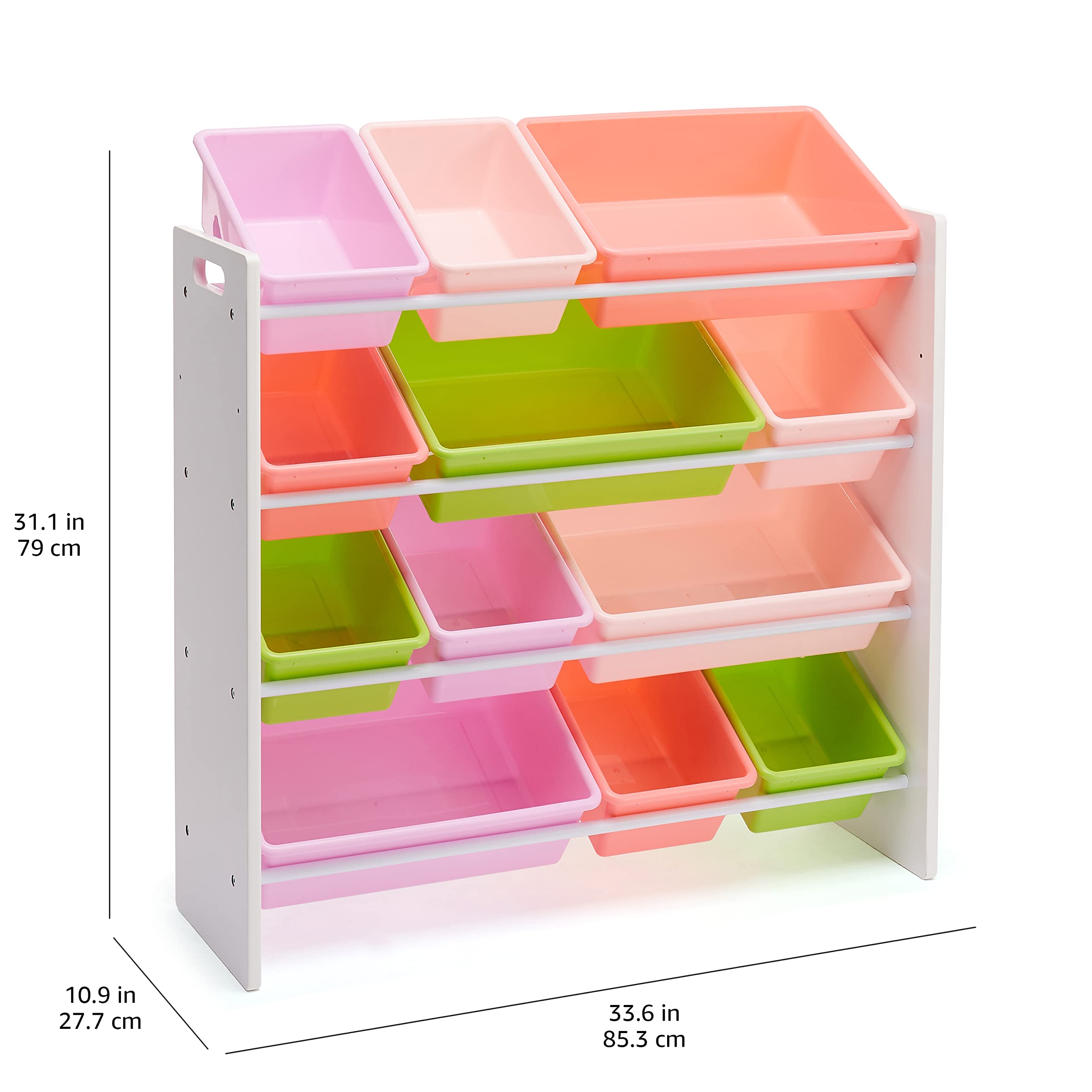 Amazon Basics Organizer Giocattoli 12 Contenitori Bianco Rosa Legno