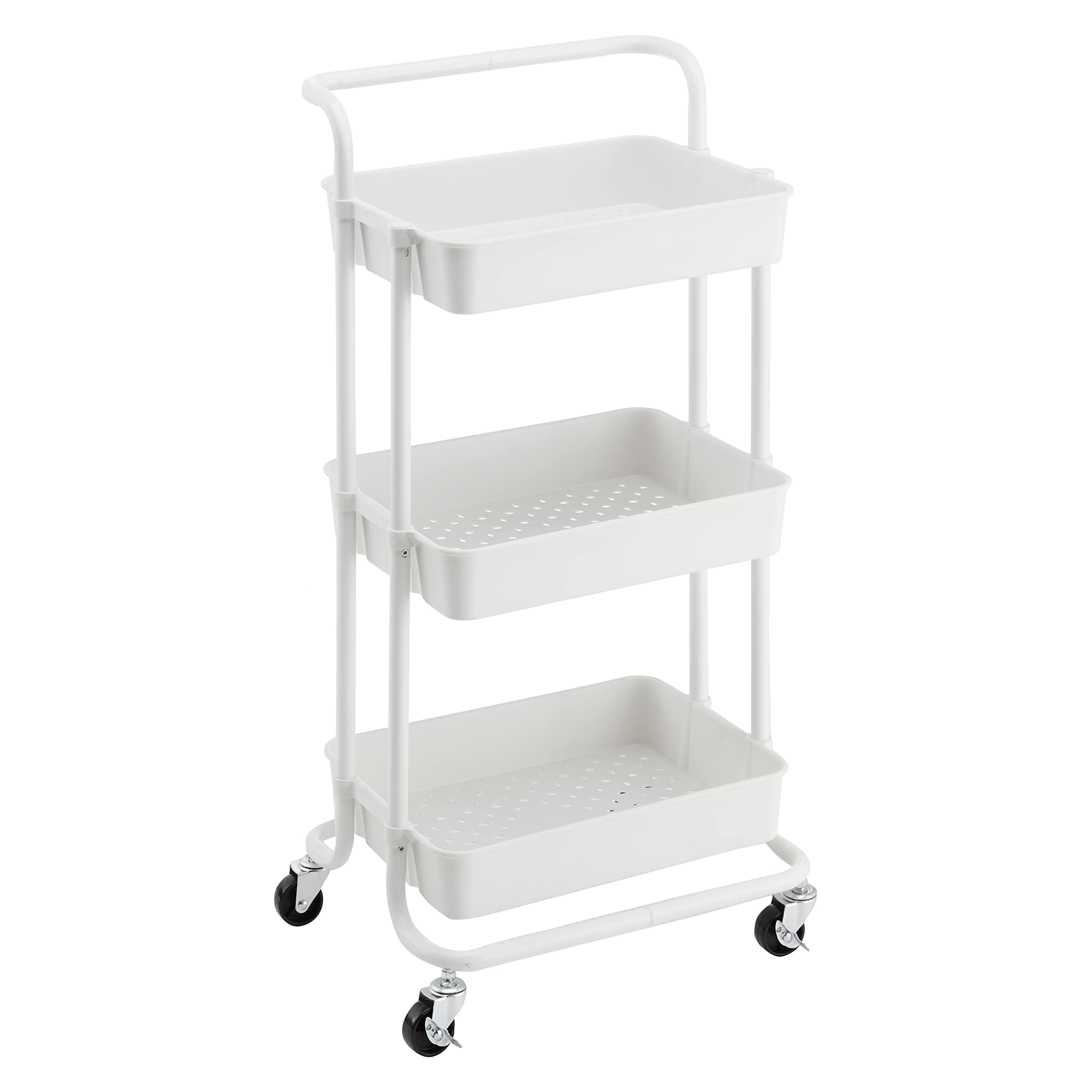 Amazon Basics Carrello 3 Ripiani Bianco con Ruote