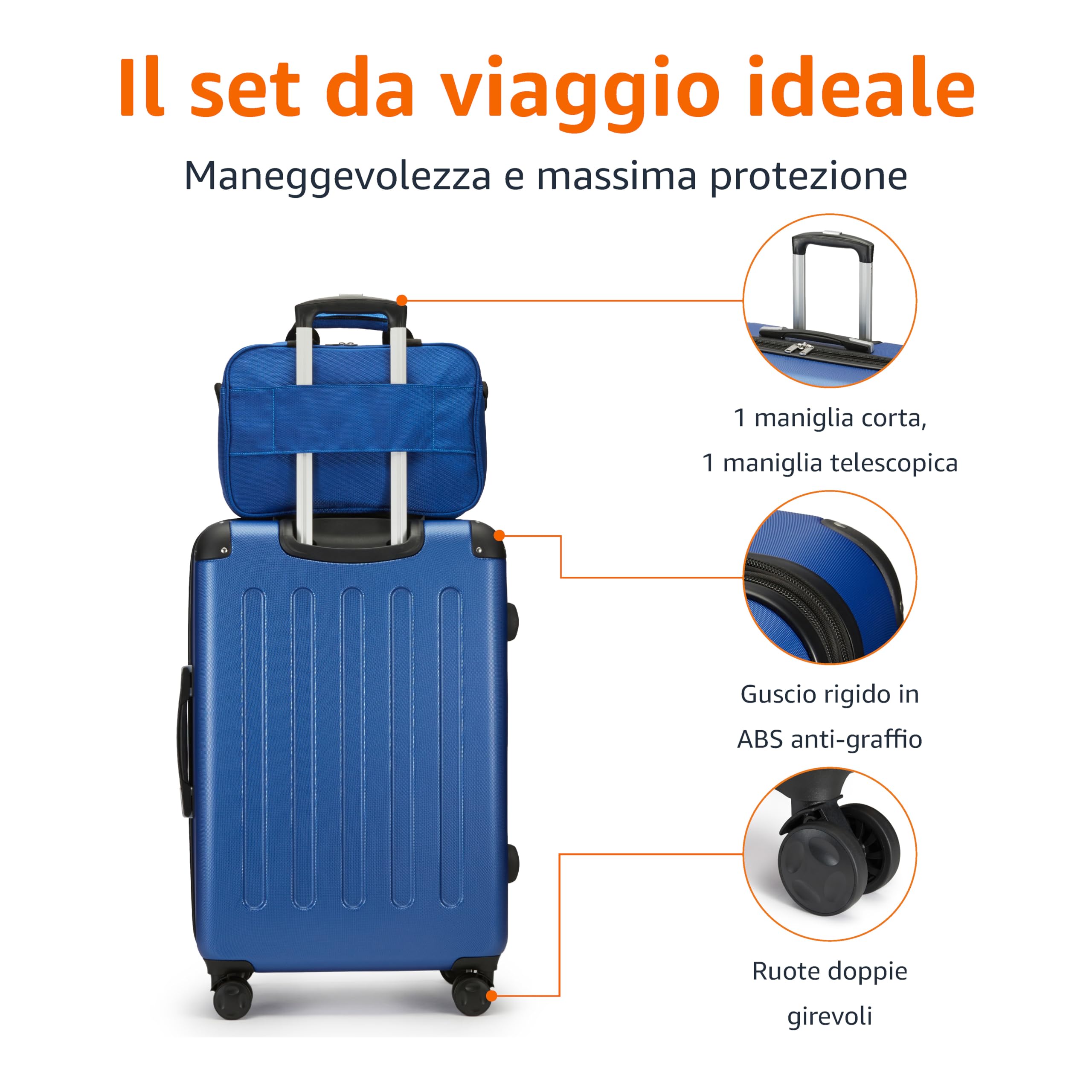 Amazon Basics Set 4 Valigie Rigide Blu Navy Espandibili