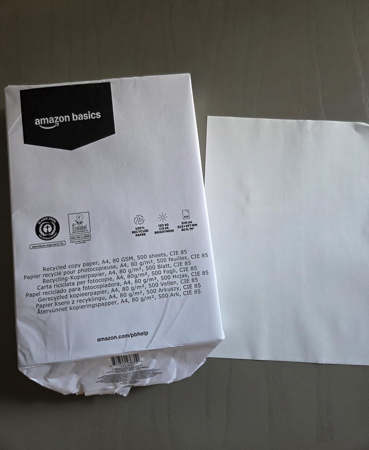 AmazonBasics Carta fotocopie A4 80gsm riciclata 2500 fogli