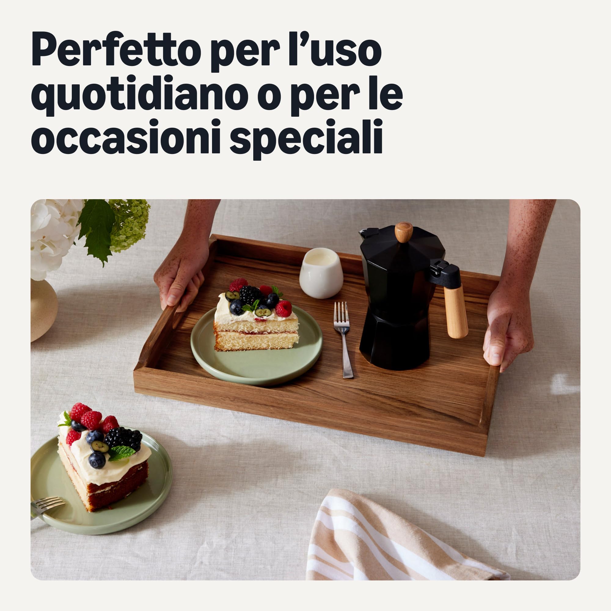 Amazon Basics Vassoio Portata Legno Acacia 43x30 cm con Manici