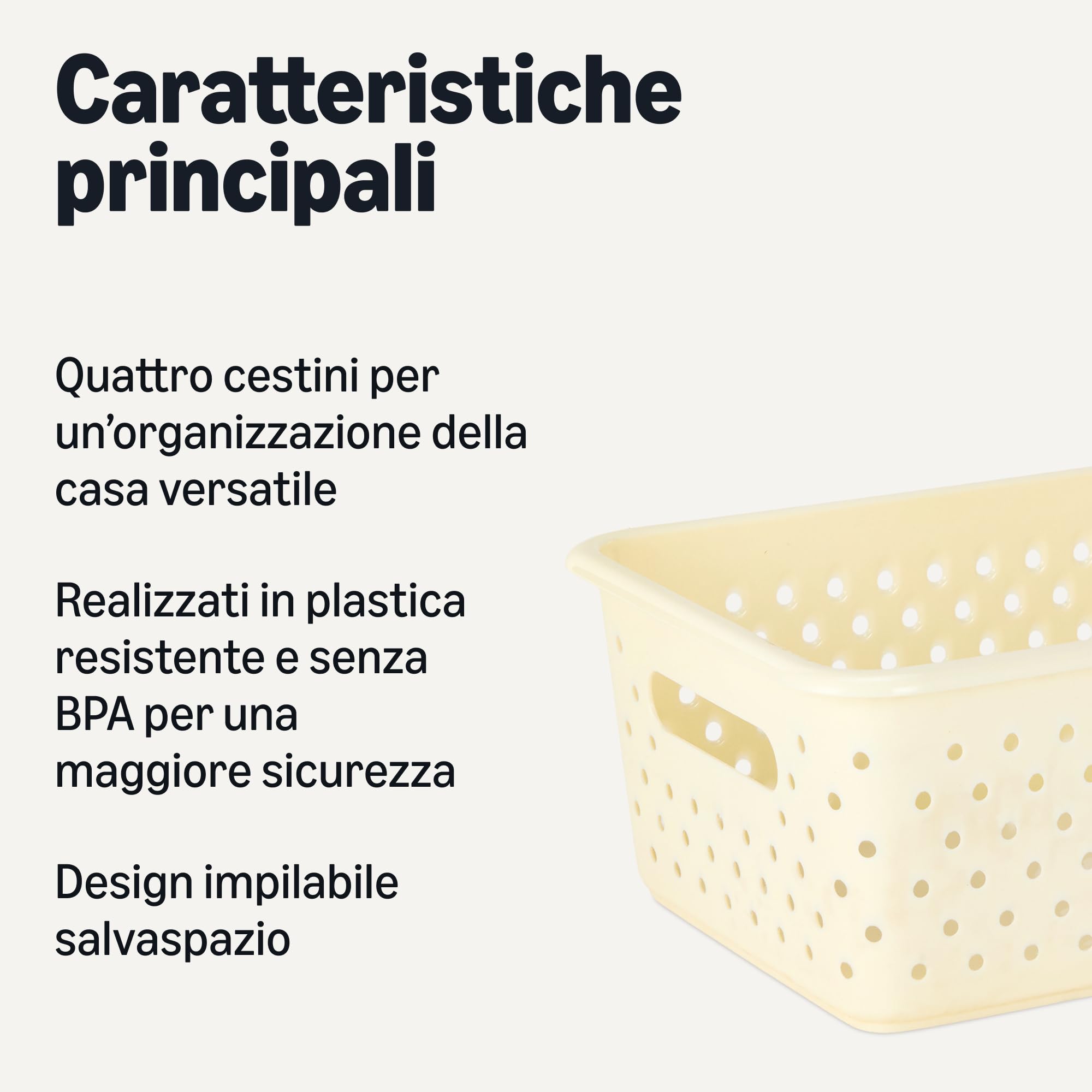 Amazon Basics Cestini Plastica Avorio Set 6 Pezzi