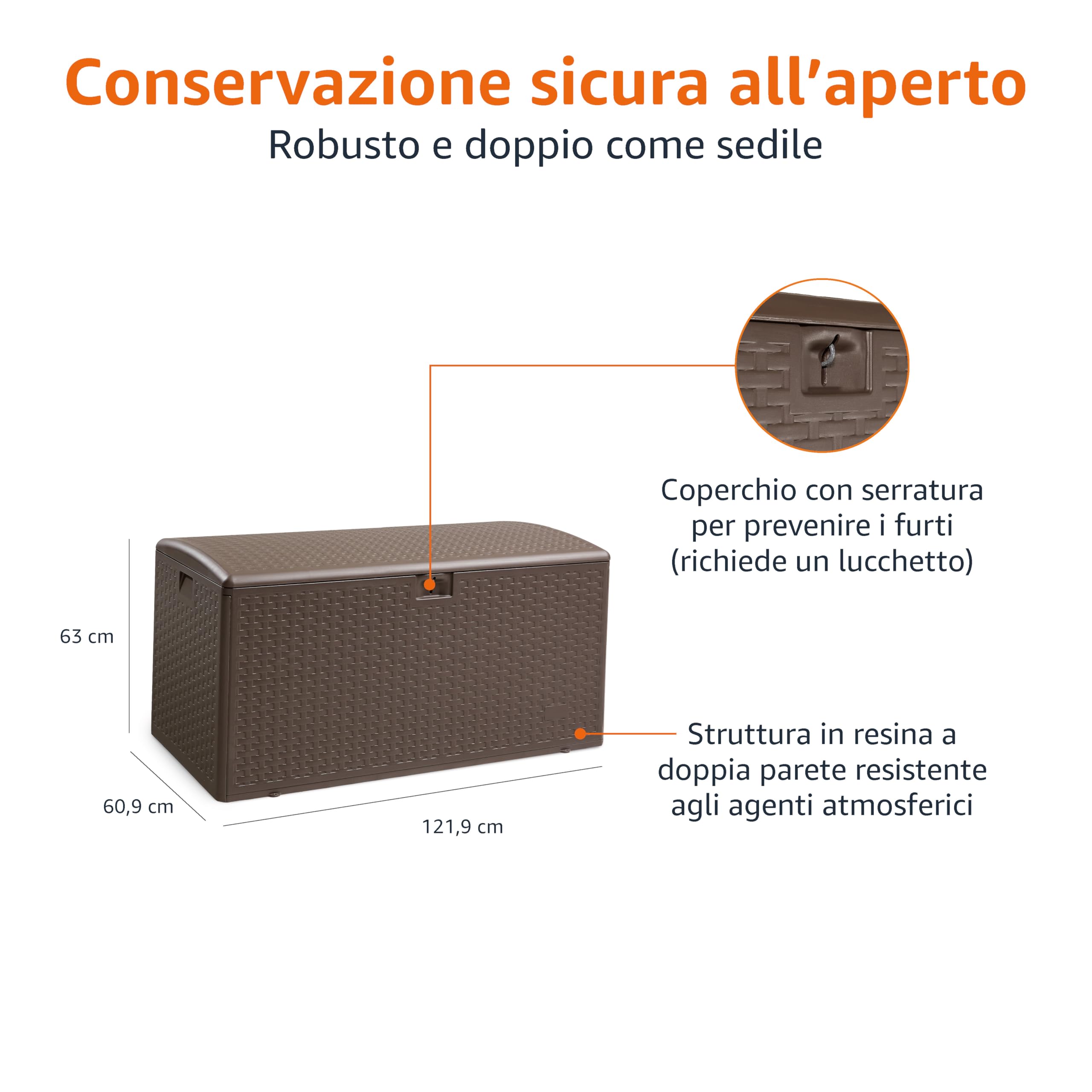 AmazonBasics baule esterno 375 litri marrone resina vimini