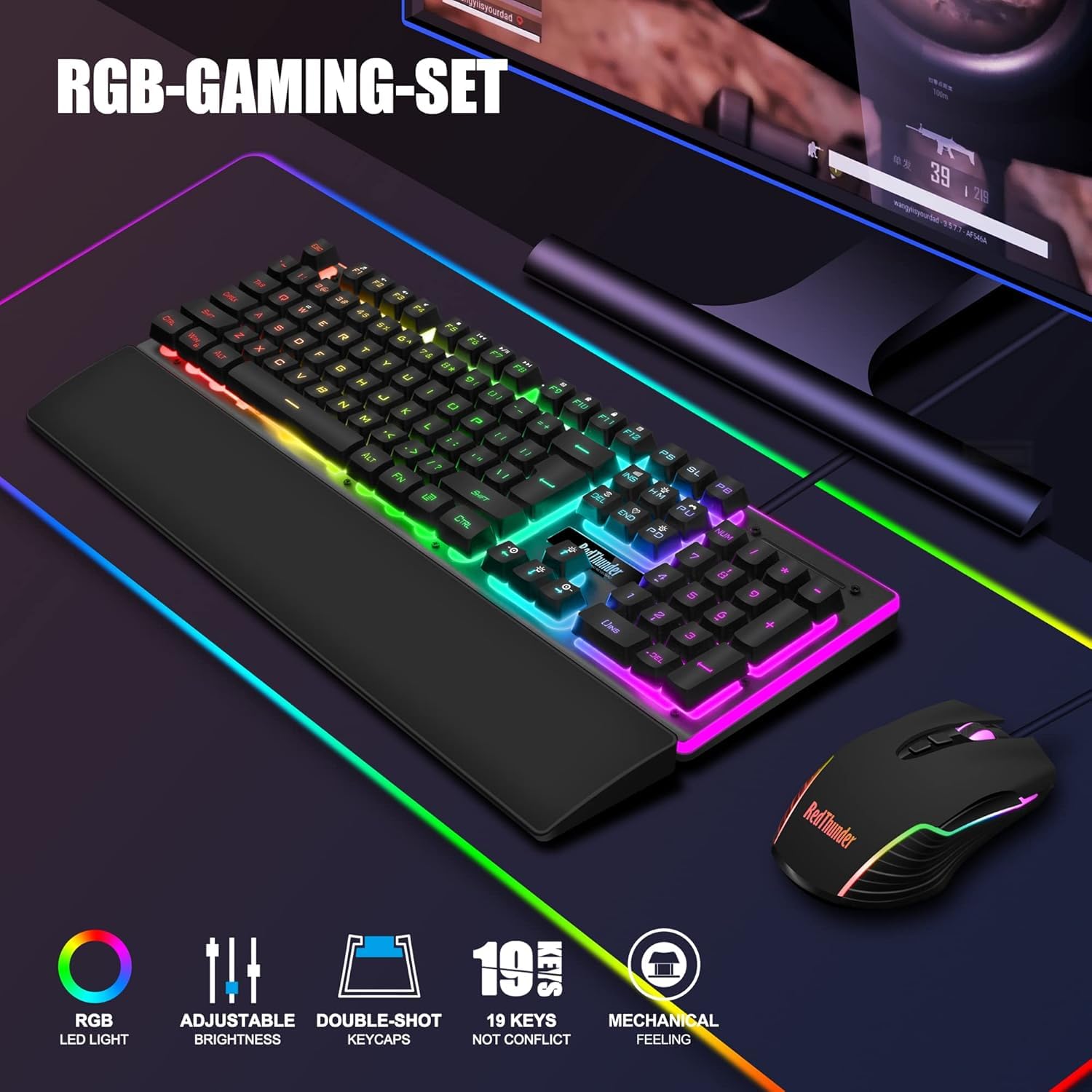 RedThunder K10 Tastiera e Mouse Gaming RGB QWERTZ Nero