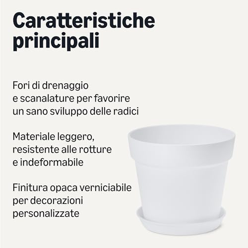 Amazon Basics vaso per piante 20,3 cm bianco con sottovaso