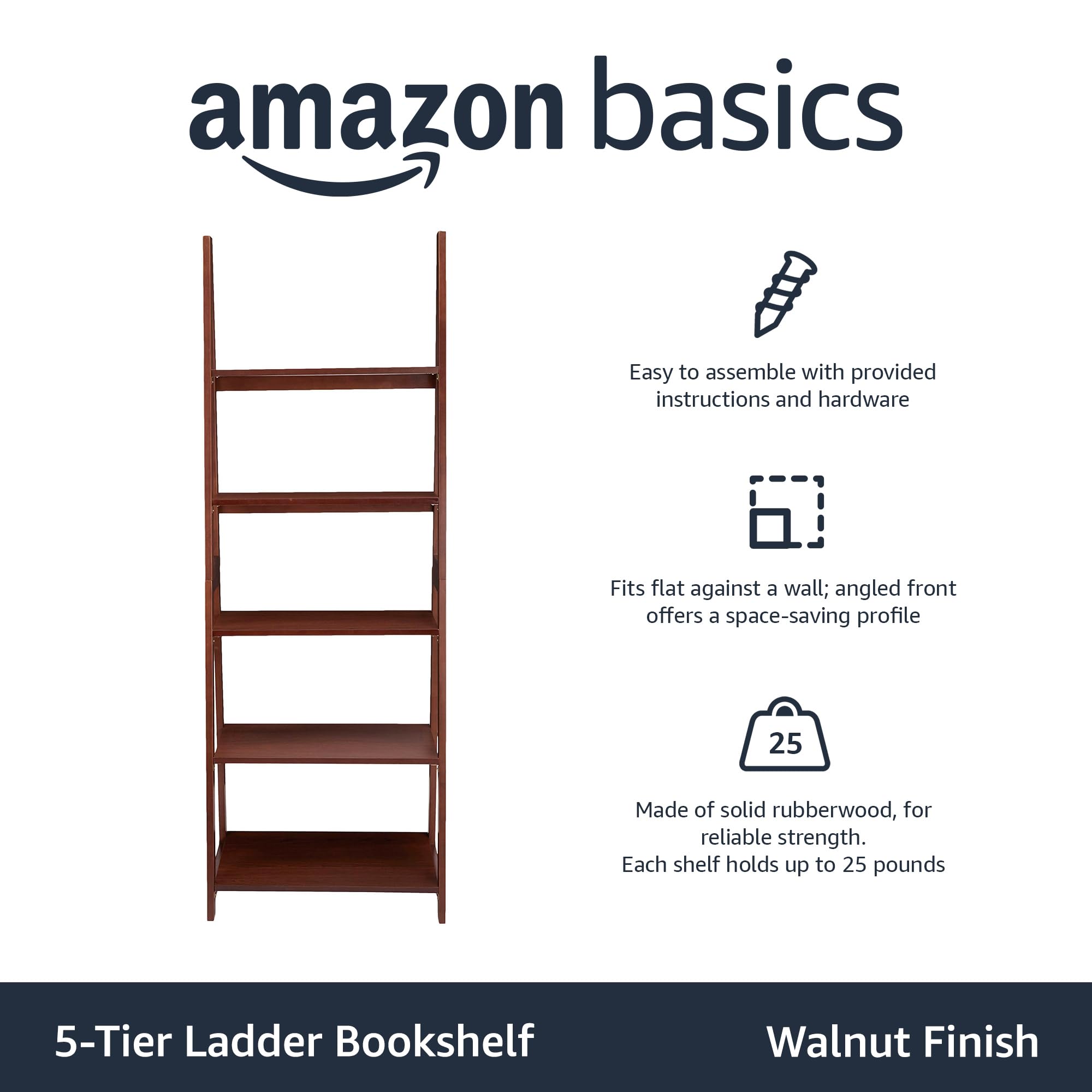AmazonBasics Libreria Scala 5 Ripiani Legno Noce