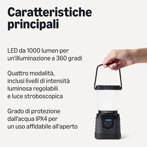 Amazon Basics Lanterna Campeggio LED 1000 Lumen Nera