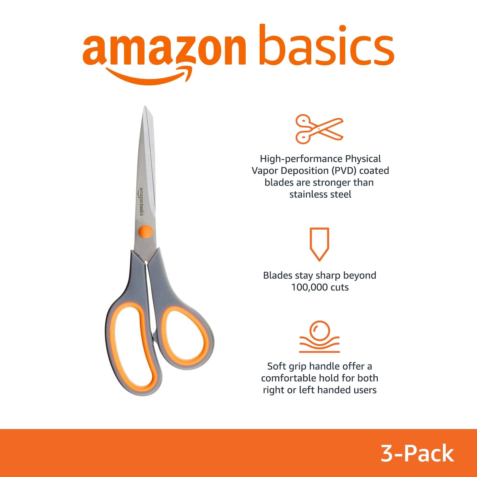 AmazonBasics forbici acciaio inox multiuso 20cm confezione 3 multicolore