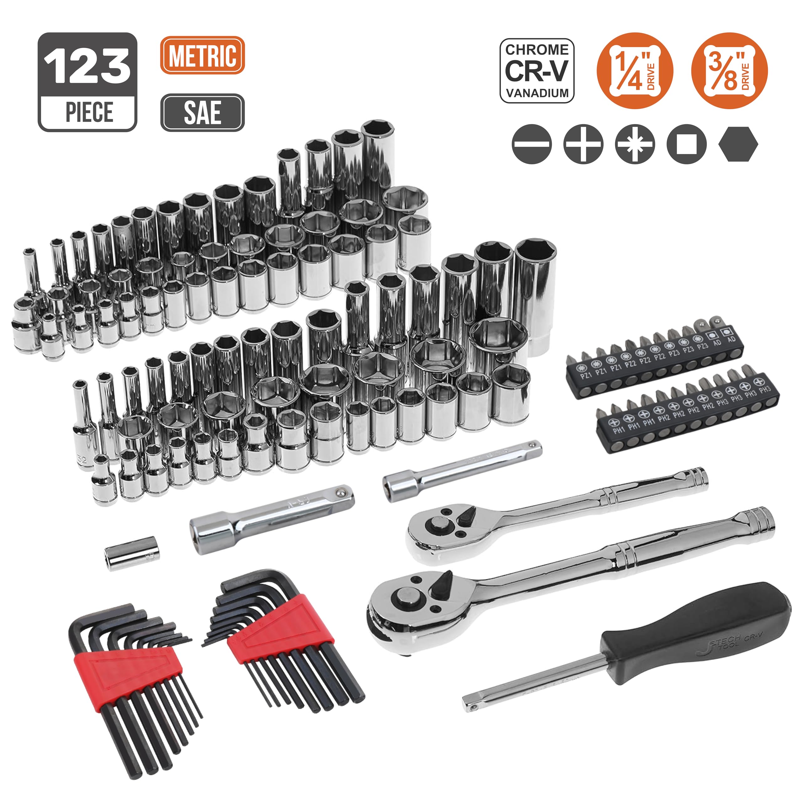 AmazonBasics Set Chiavi a Bussola 123 Pezzi Cr-V