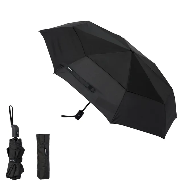 AmazonBasics Ombrello Viaggio Automatico Antivento Nero 98 cm