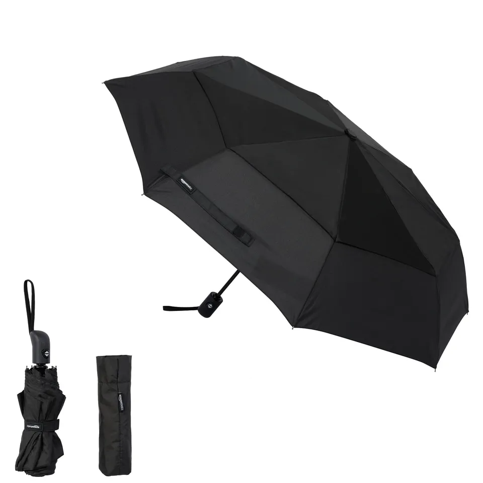 AmazonBasics Ombrello Viaggio Automatico Antivento Nero 98 cm
