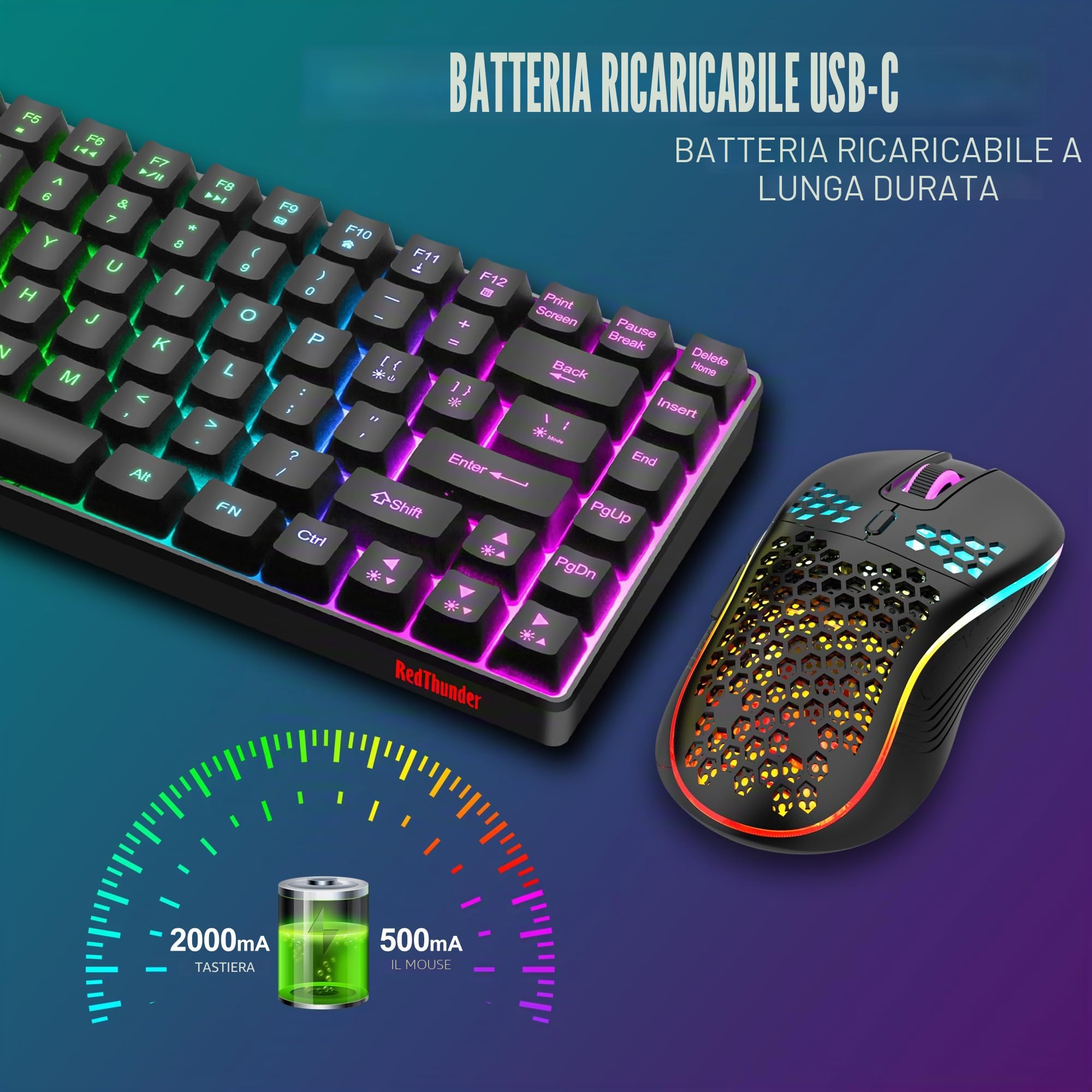 RedThunder K84 combo tastiera mouse wireless gaming RGB