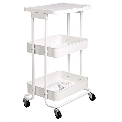 AmazonBasics Carrello Cucina Metallo 2 Cesti Bianco con Ruote