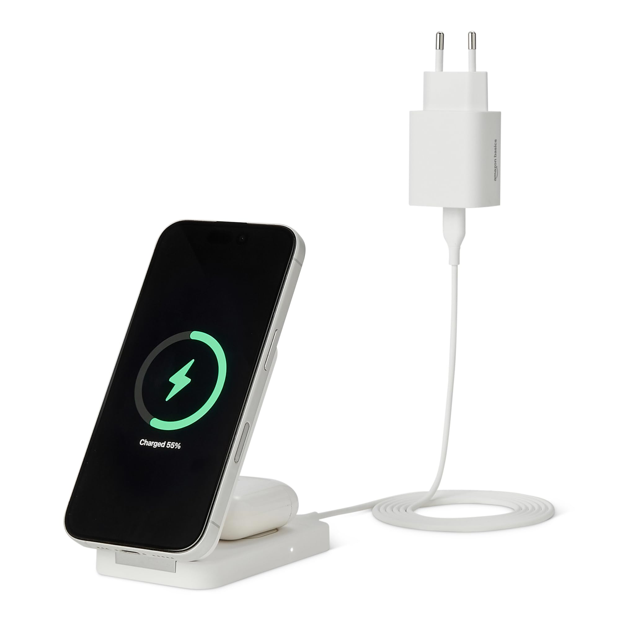 Amazon Basics Stazione Ricarica Wireless 2in1 25W Bianco