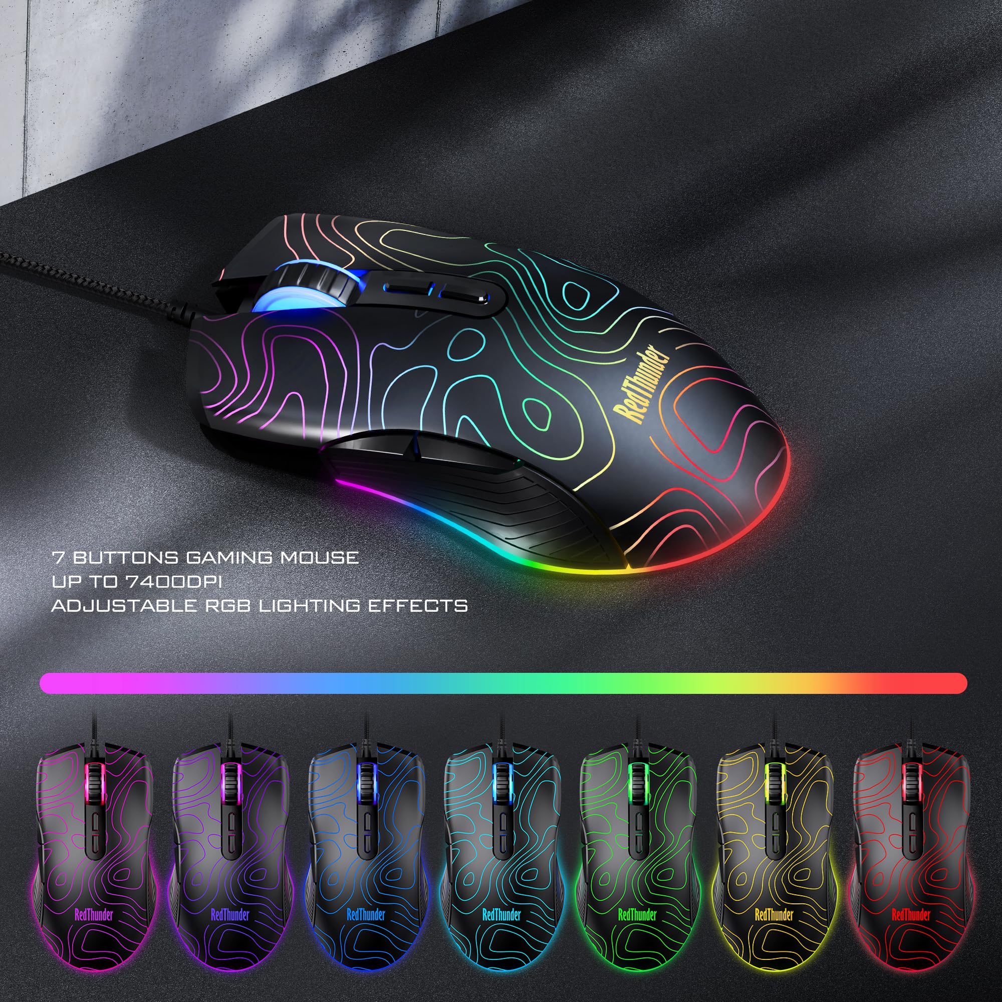RedThunder K10 Tastiera Gaming Cablata RGB con Mouse