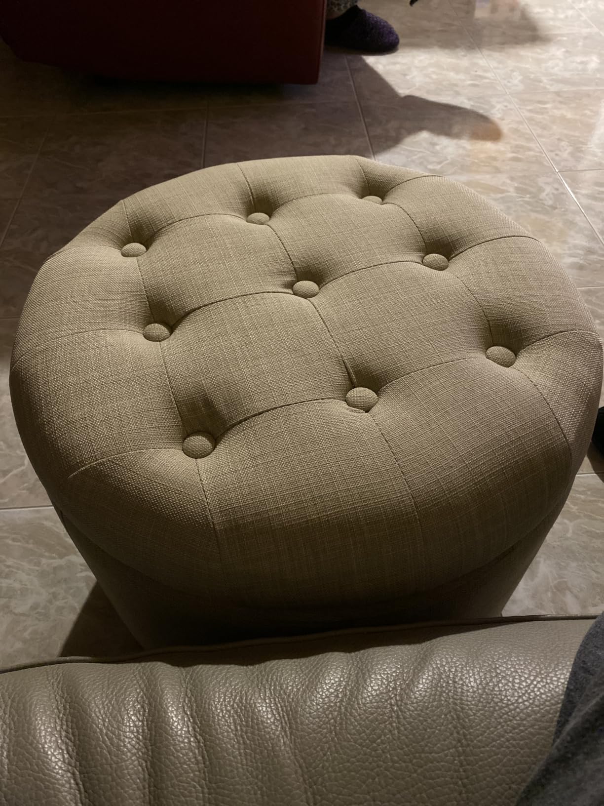 Amazon Basics Sgabello Imbottito Rotondo Beige Pouf Contenitore