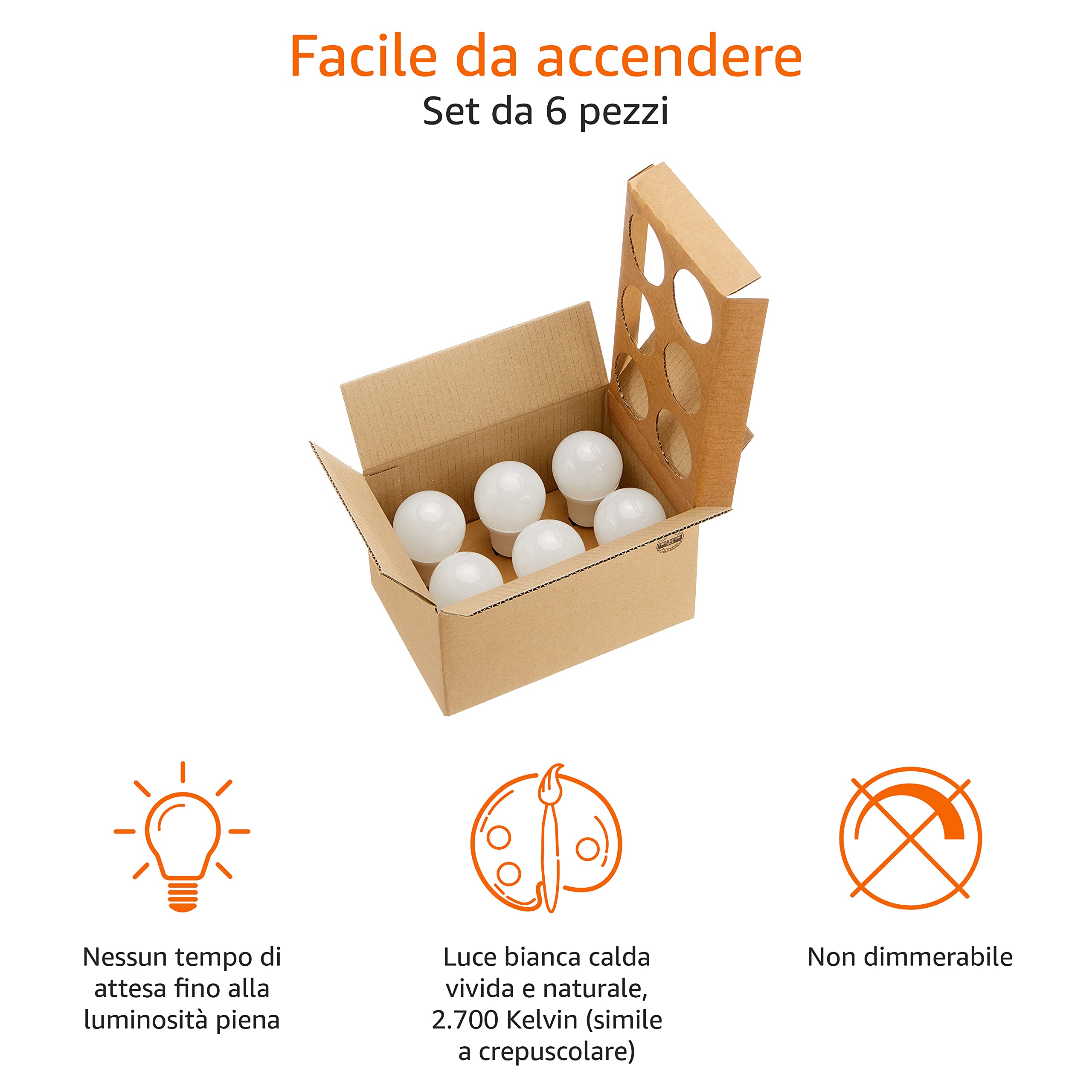 Amazon Basics Lampadine LED E27 10,5W luce calda 6 pz 1055lm
