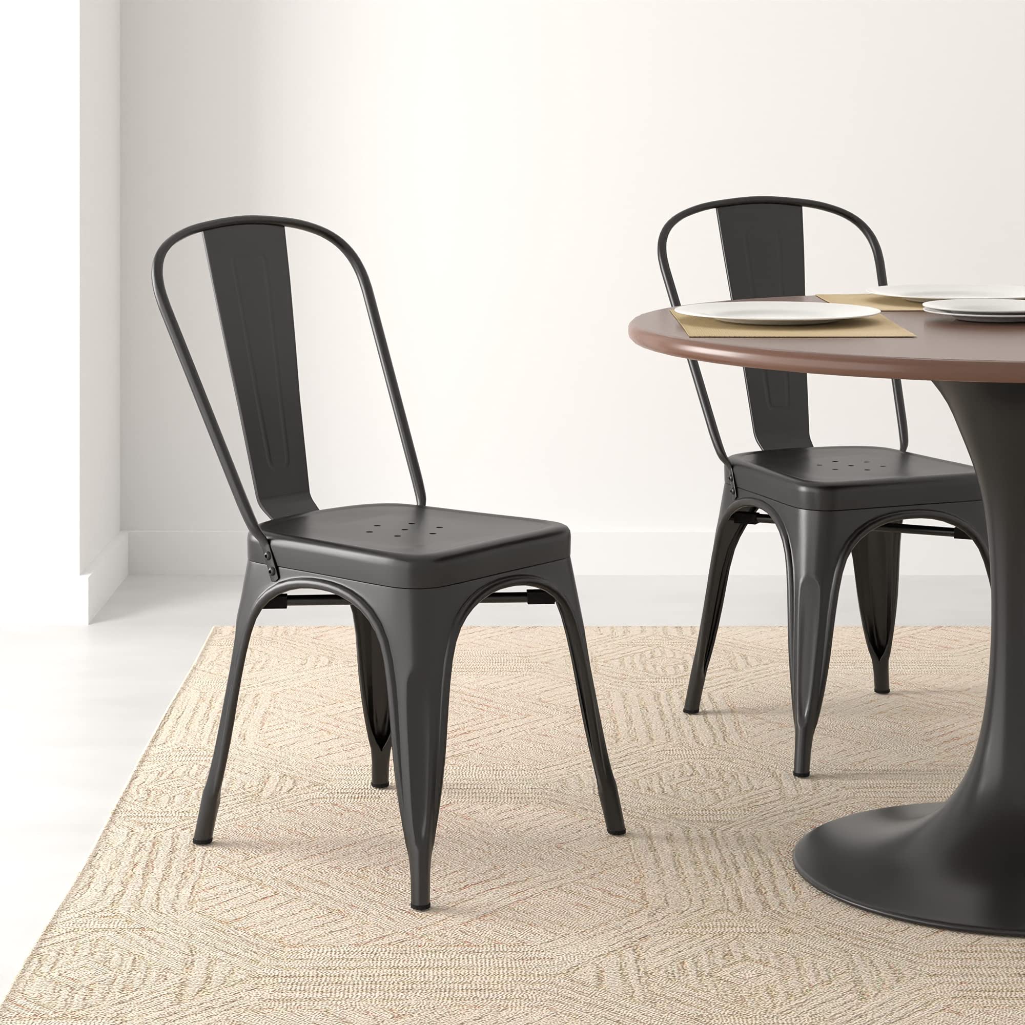 Amazon Basics Sedie Metallo Nere Impilabili Set 4 Pezzi Interno Esterno