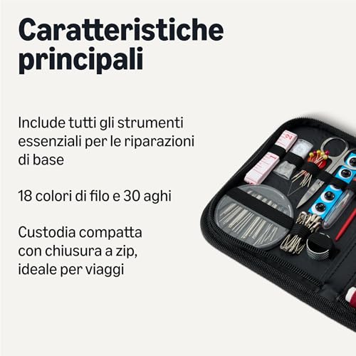 Amazon Basics Kit Cucito da Viaggio Grande Nero