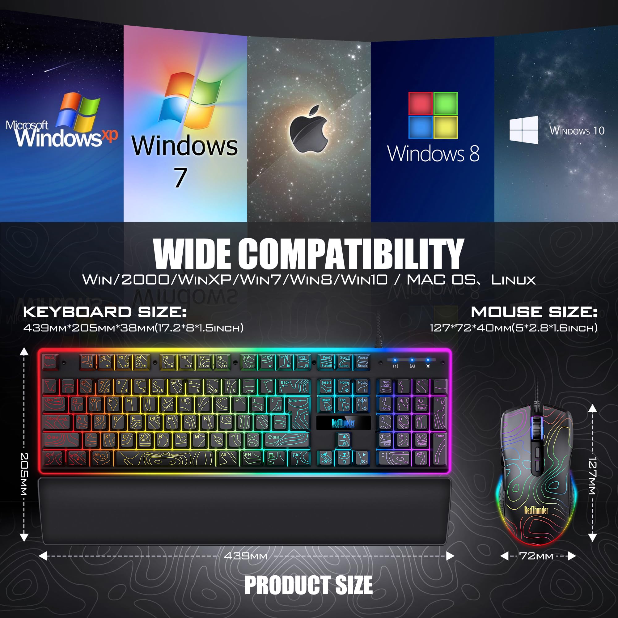 RedThunder K10 Tastiera Mouse Gaming RGB Poggiapolsi