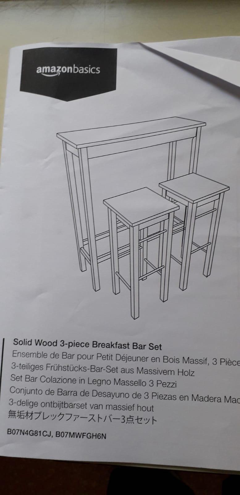 Amazon Basics Set Bistrot Tavolo+2 Sgabelli Bianco Salvaspazio