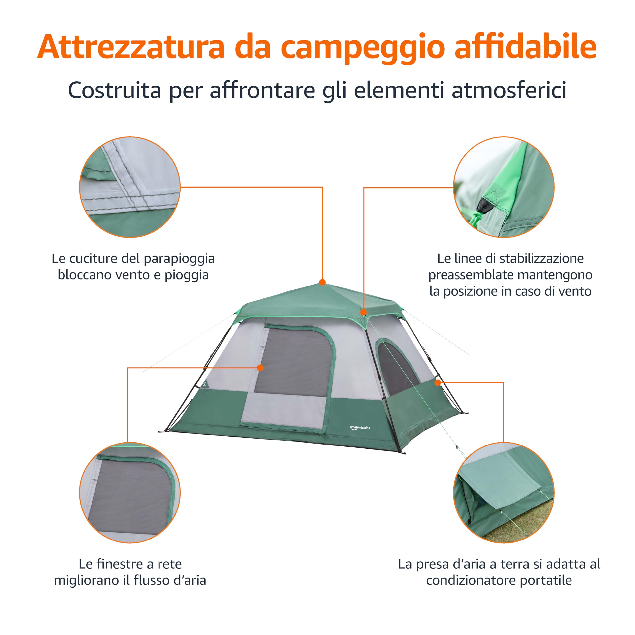 AmazonBasics Tenda Campeggio Istantanea 6 Persone