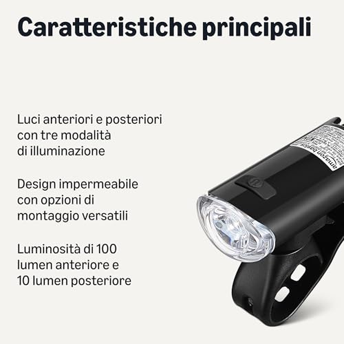 Amazon Basics luci bici LED anteriore posteriore impermeabili