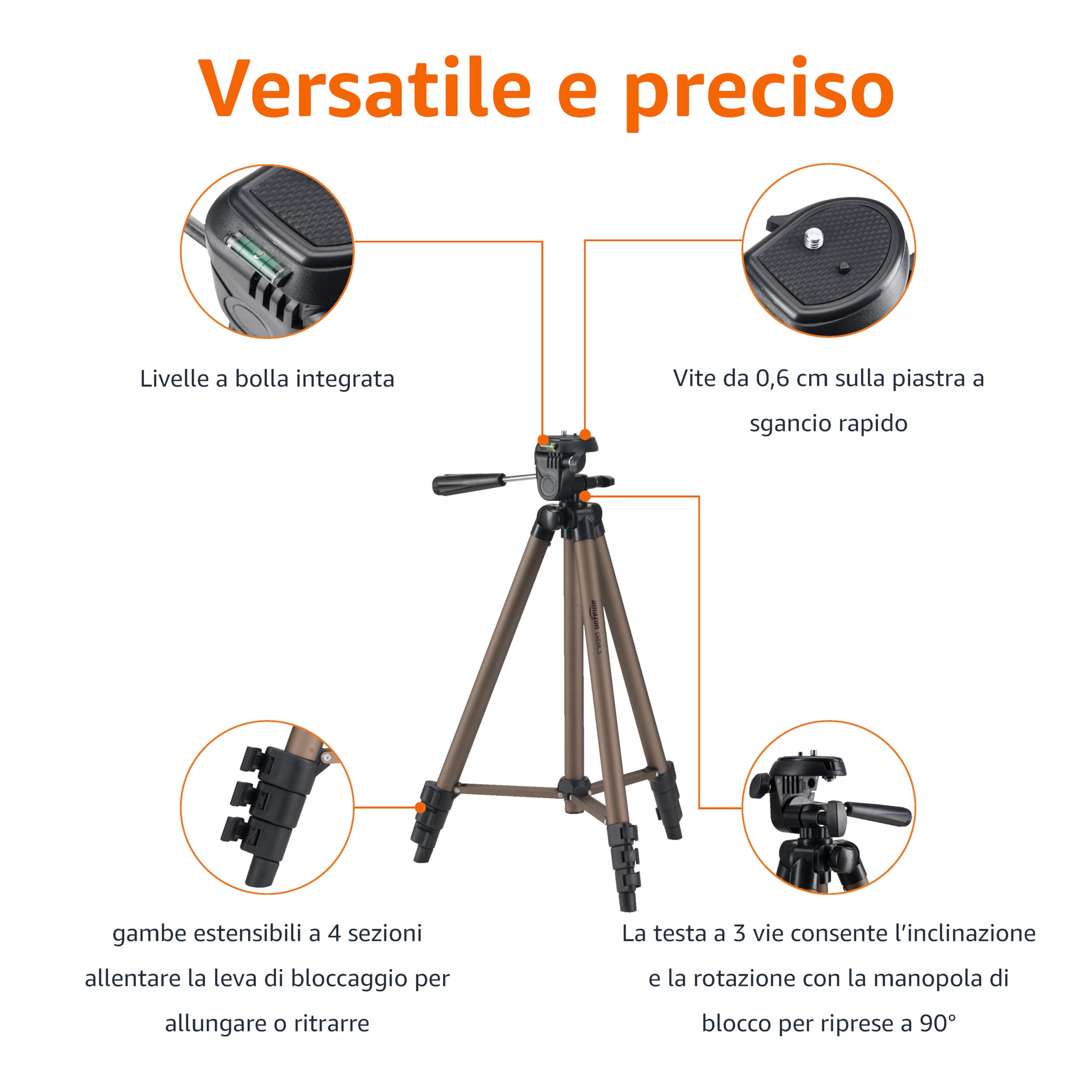 AmazonBasics Treppiede fotocamera alluminio 127 cm con borsa