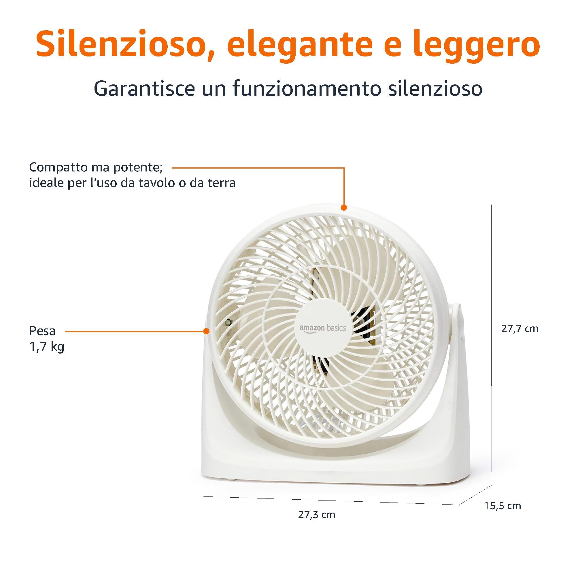 Amazon Basics ventilatore da tavolo 18 cm bianco 3 velocita