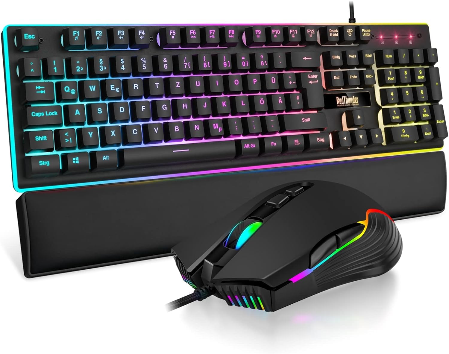 RedThunder K10 Tastiera e Mouse Gaming RGB QWERTZ Nero