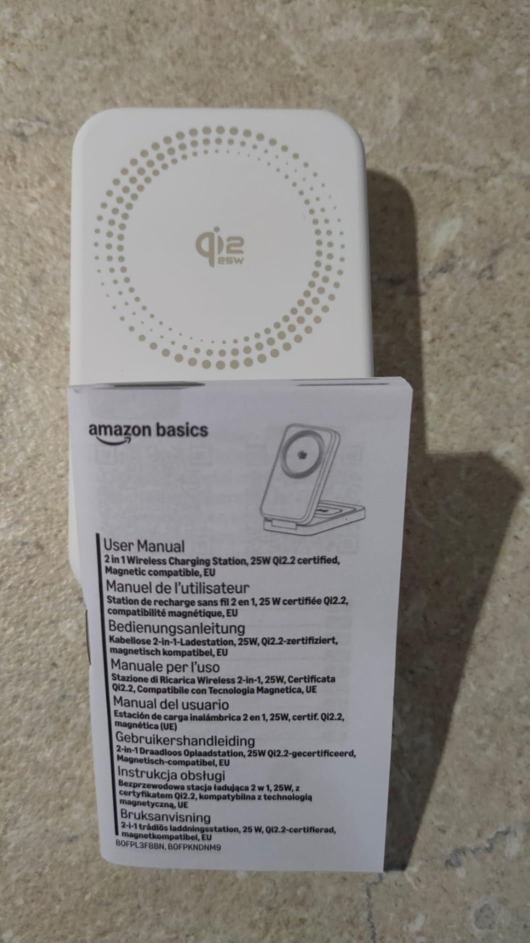 Amazon Basics Stazione Ricarica Wireless 2in1 25W Bianco
