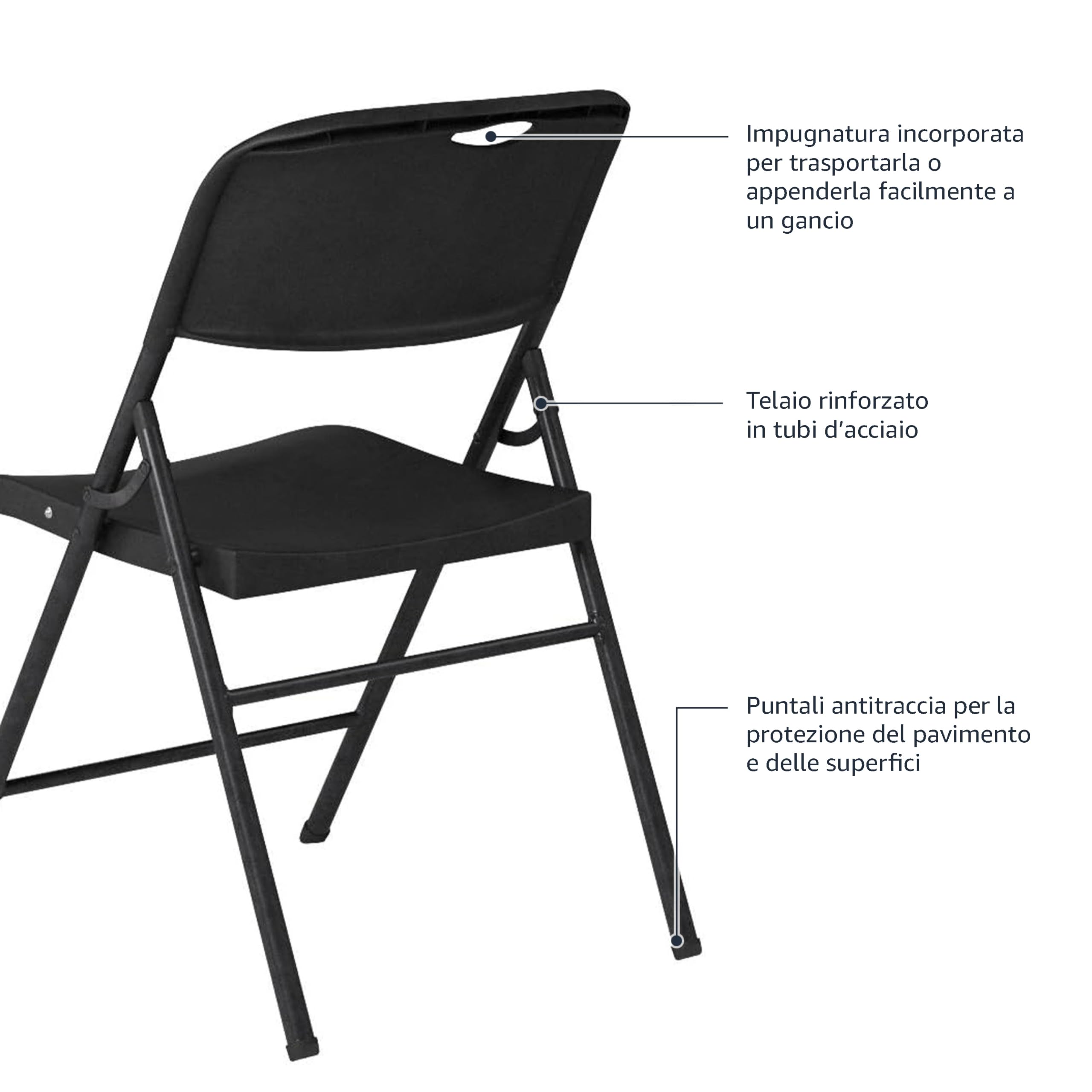 AmazonBasics Sedie Pieghevoli Nere Set 4 Portata 158 Kg