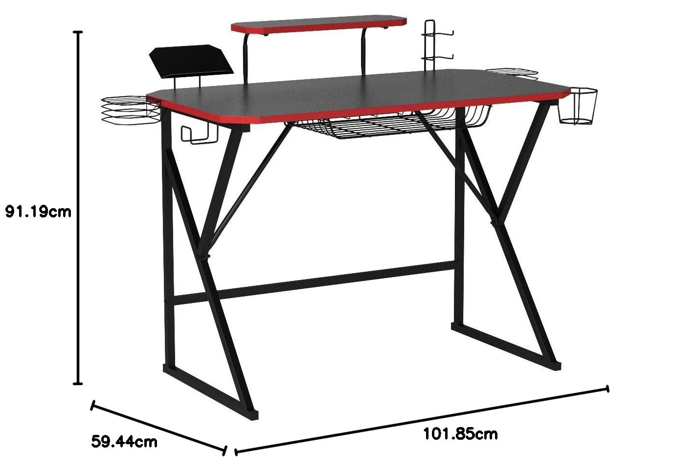 AmazonBasics Scrivania Gaming con Scomparti Rossa 130 cm