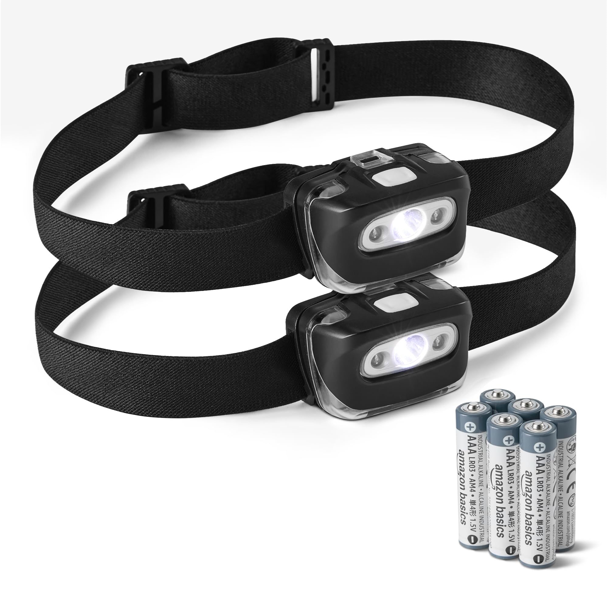 Amazon Basics Lampada Frontale LED Nera Set 2