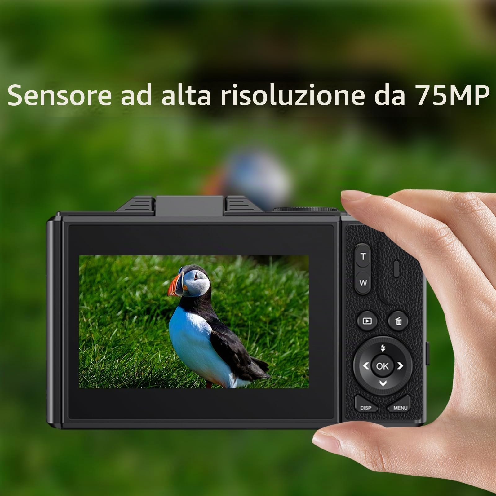 EMEBAY fotocamera digitale 5K 75MP con scheda 64GB zoom 18x