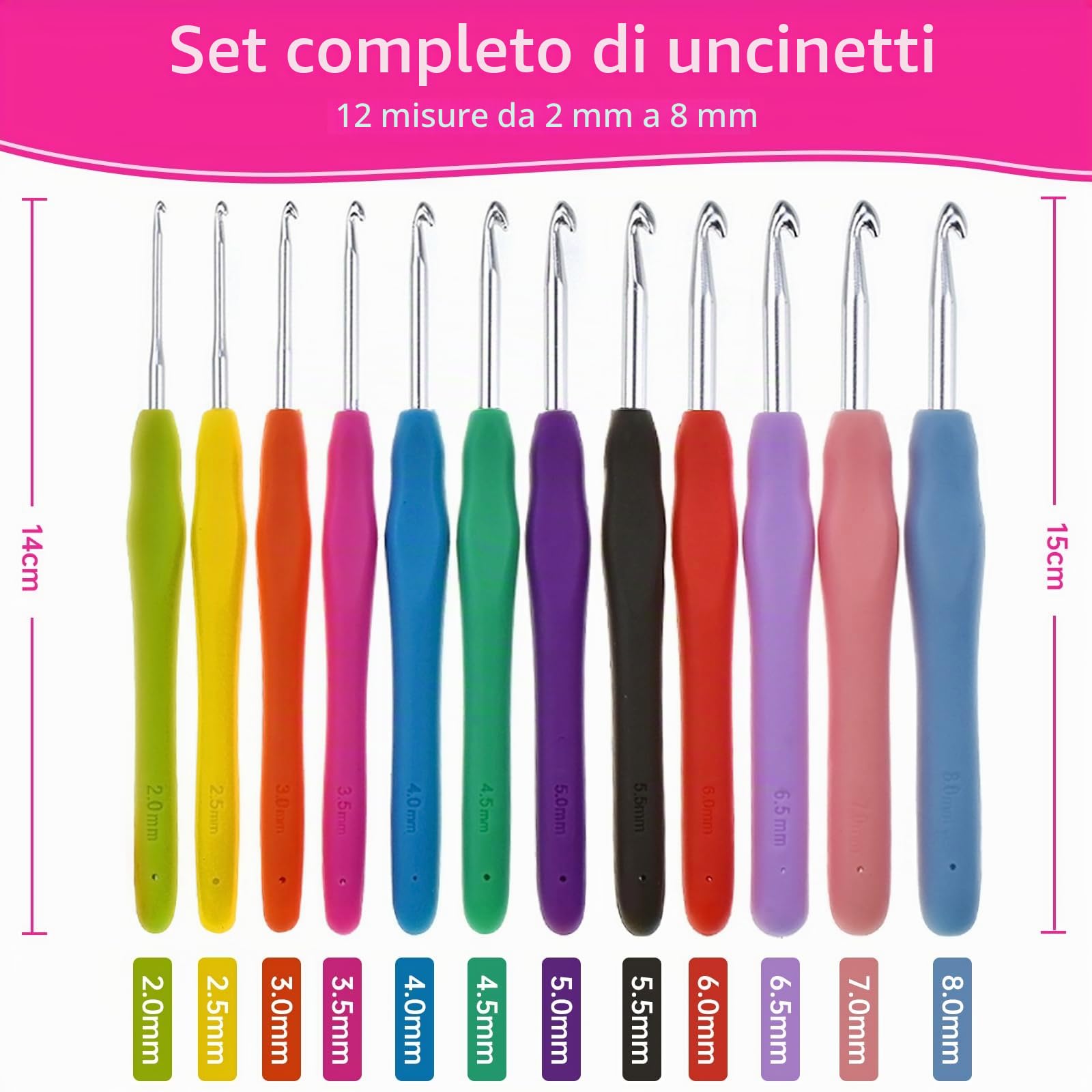 RealPlus kit uncinetto ergonomico 12 pezzi rosa 44 pezzi