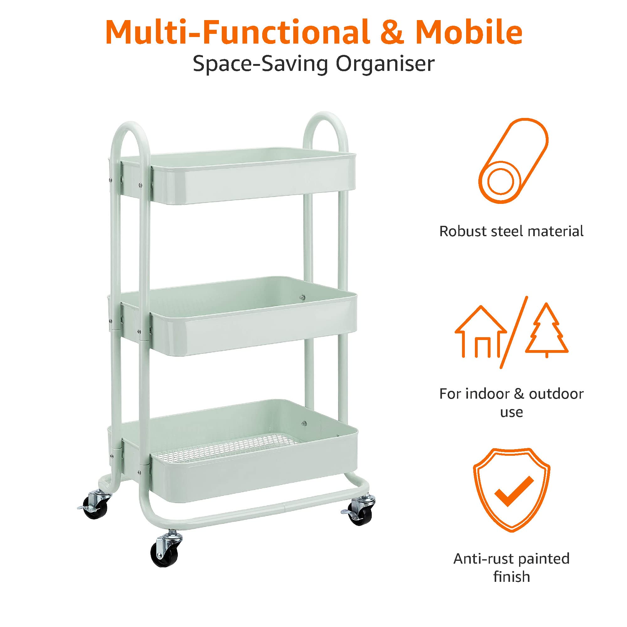 AmazonBasics carrello 3 scomparti verde menta con ruote