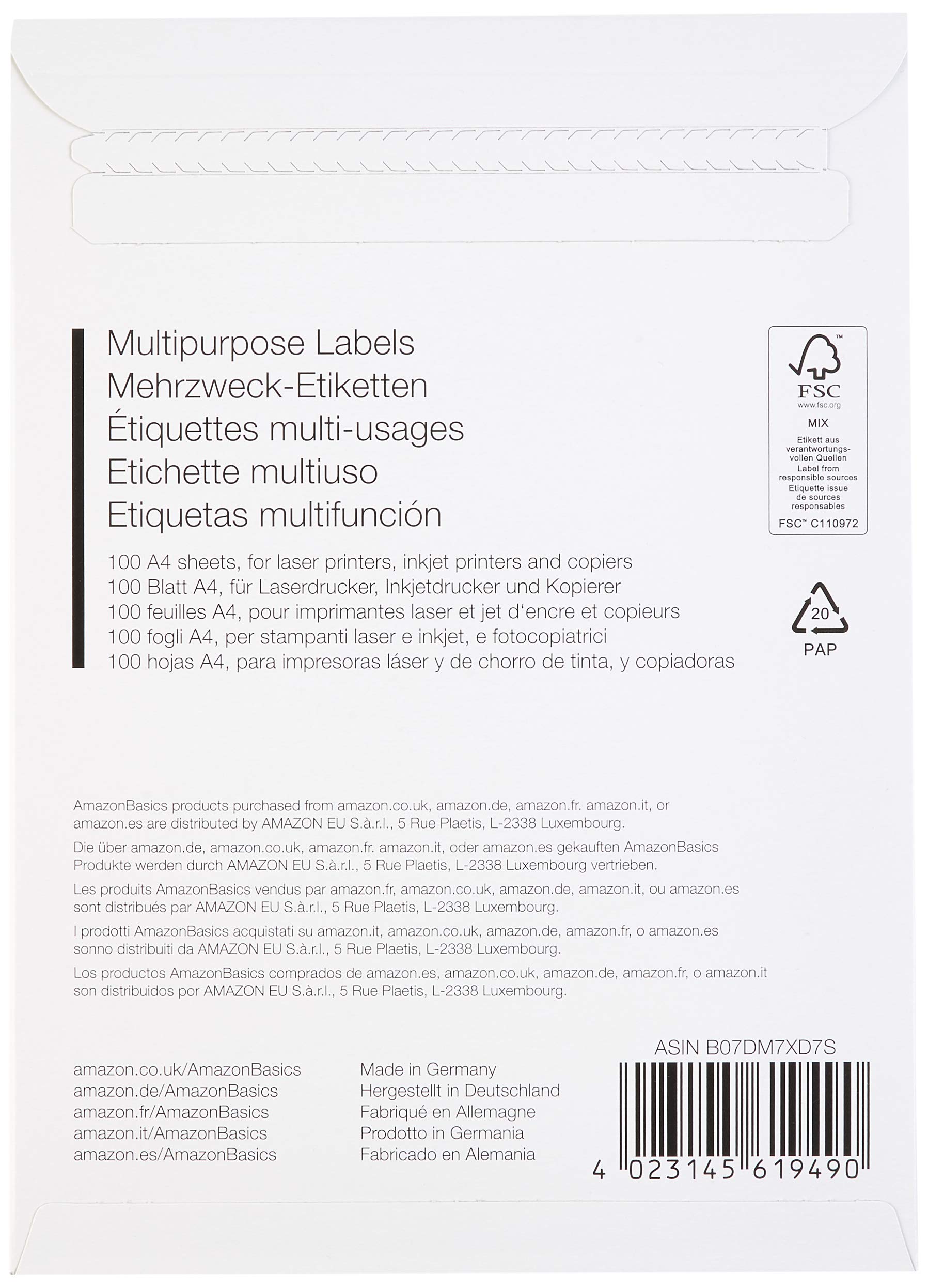 Amazon Basics Etichette Adesive 70x36mm 2400pz Bianche
