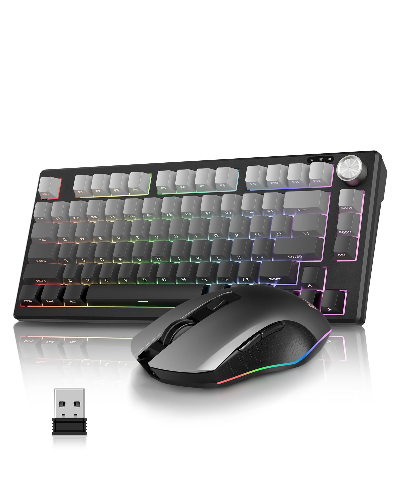 RedThunder K75 Kit Tastiera e Mouse Wireless RGB Grey