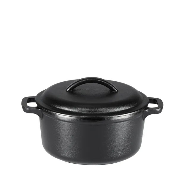 AmazonBasics Casseruola Ghisa 1,89 L Nera Doppio Manico