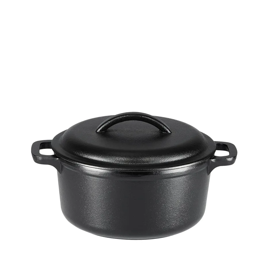 AmazonBasics Casseruola Ghisa 1,89 L Nera Doppio Manico