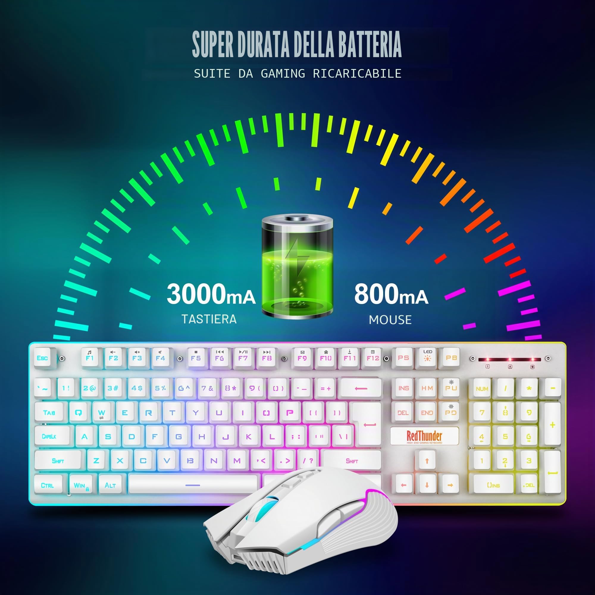 RedThunder K10 Set Tastiera Mouse Wireless Bianca QWERTZ