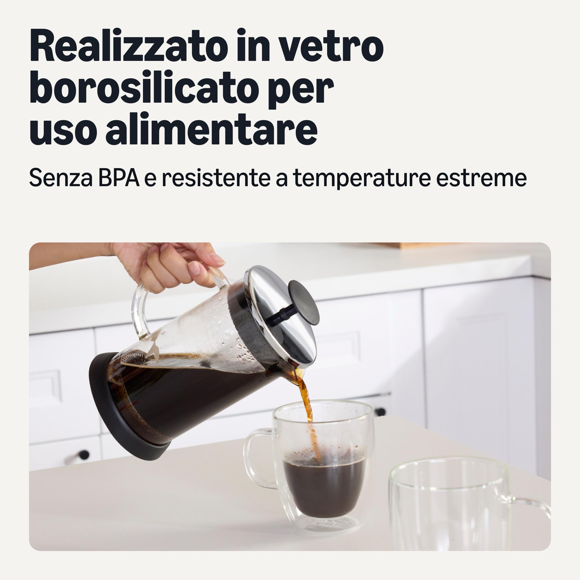 Amazon Basics caffettiera stantuffo vetro 1L 6 tazze
