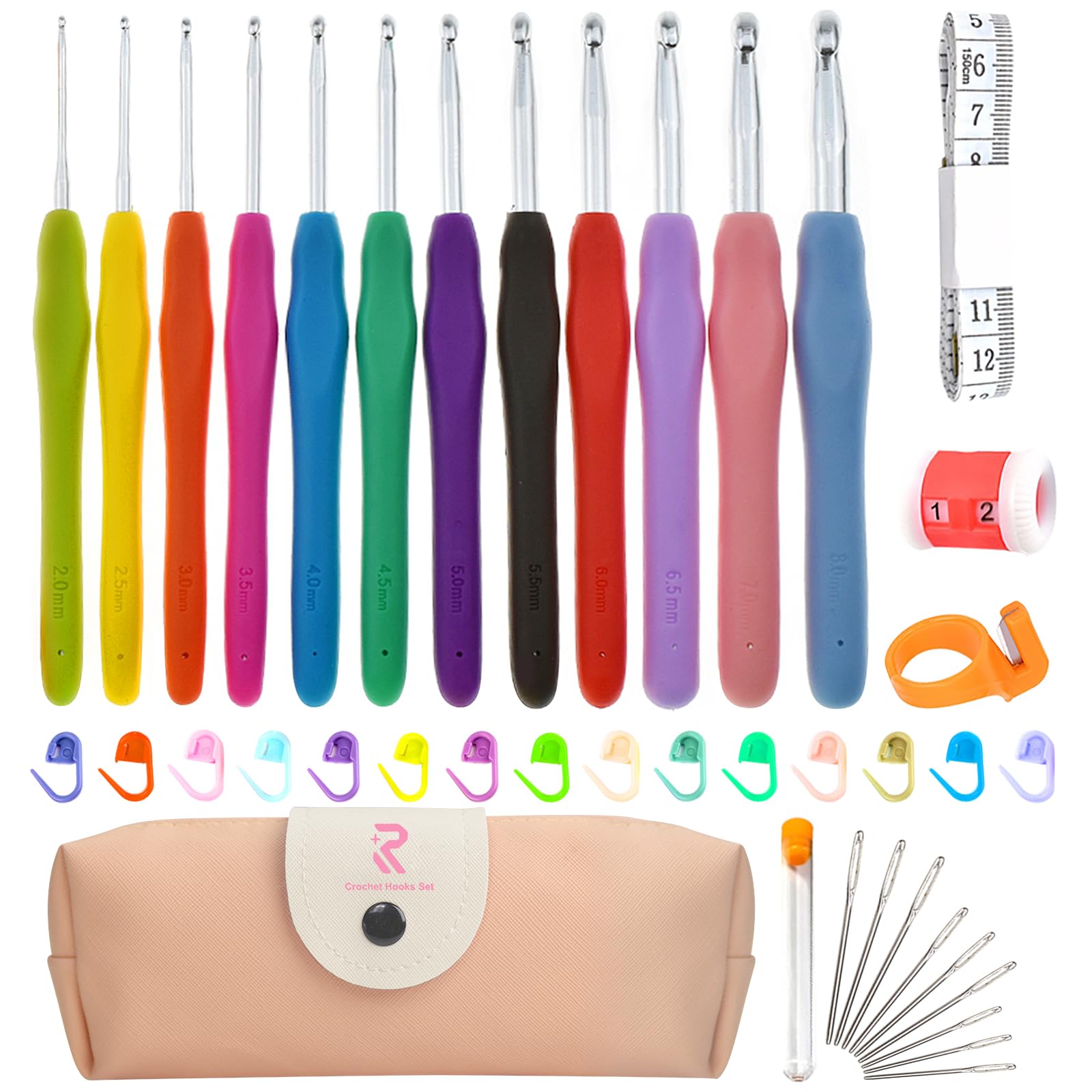 RealPlus kit uncinetto ergonomico 12 pezzi rosa 44 pezzi
